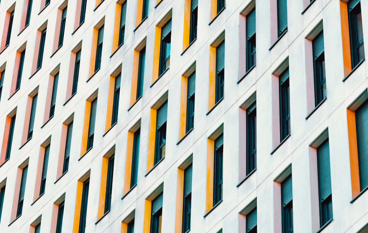 Pattern of colorful building windows